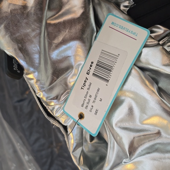 NWT! Tipsy Elves,Men's Silver Bullet Snow Suit,Metallic Silver, Size M, MSRP$300 - Picture 6 of 7